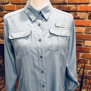 MAGELLAN Ladies Light Blue/White Checkered Blouse